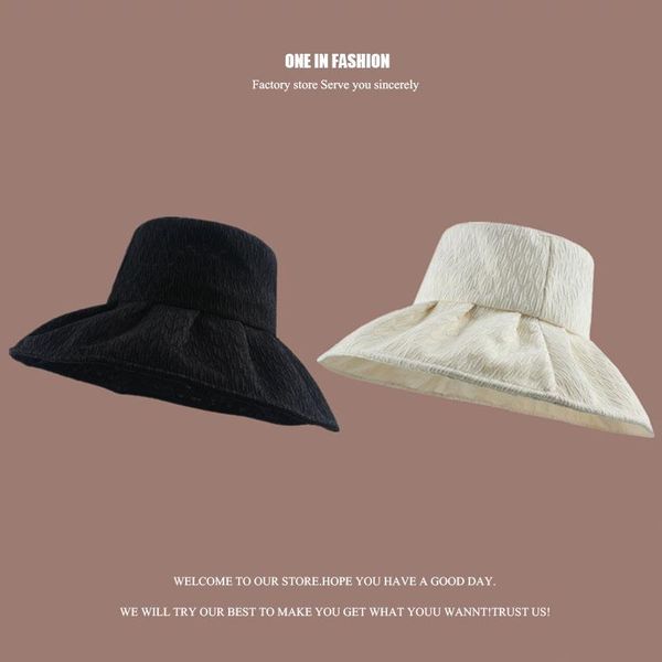 

wide brim hats cygjfc woman summer autumn folds solid bucket cap women elegant outdoor hat panama headwear beach beanies, Blue;gray