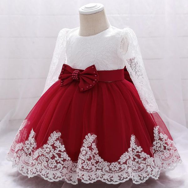 

year baby girl princess dress girls children party tutu dresses toddler kids clothes baptism christening 1st birthda girl's, Red;yellow