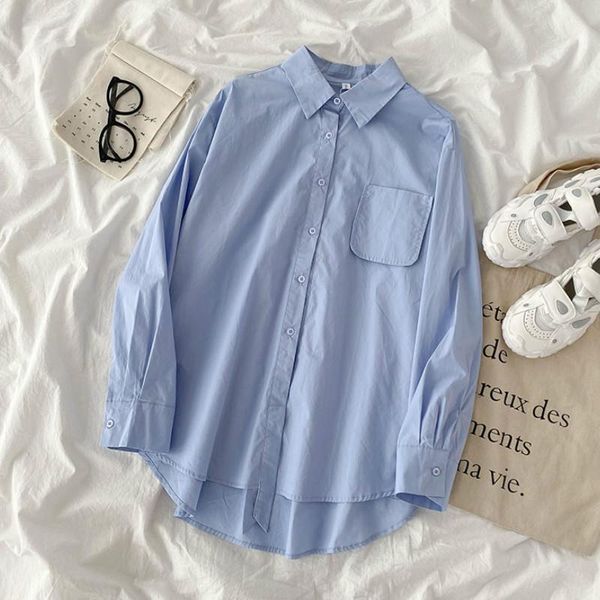 

women's blouses & shirts pocket women button up blue womens and femme white blusas de mujer