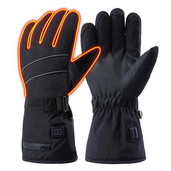 

cycling gloves 8.4v winter snowmobile riding electric heated hand warmer mittens usb rechargeable battery warm self heating ski, Black