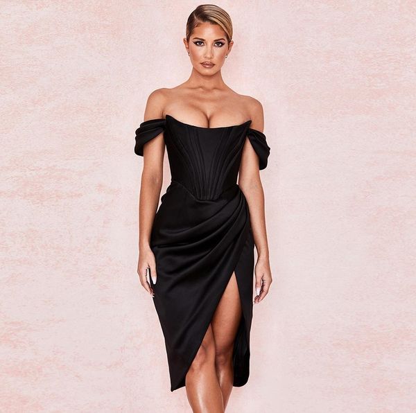 

party evening dresses women clothes fashion sequins tassel formal dress high split silk casual slash neck for girl prom nigte club wear shor, White;black