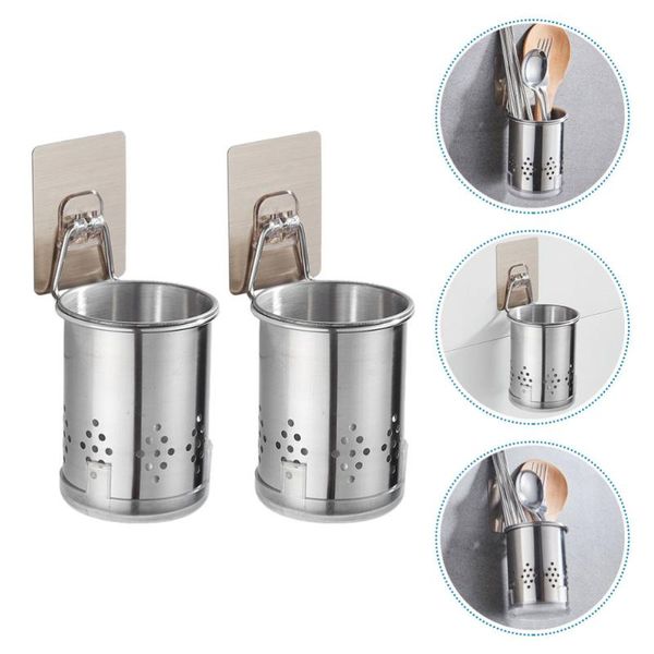 

kitchen storage & organization 2pcs wall-mounted chopstick racks adhesive tableware holder