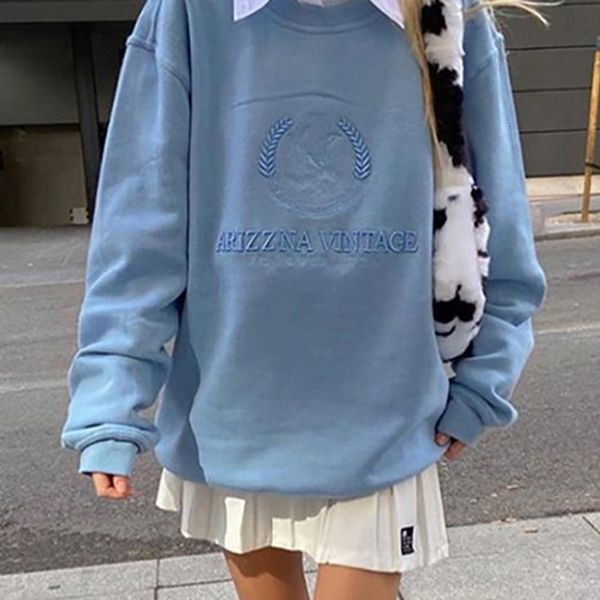 

women's hoodies & sweatshirts printed letter sweatshirt oversize blue o-neck long sleeve female spring casual korean ladies pullo, Black