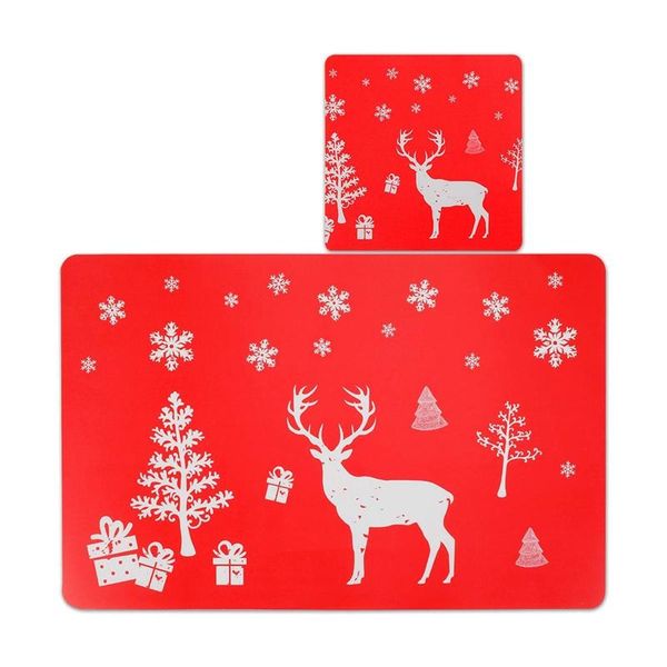 

mats & pads 24 pcs christmas pvc placemats coasters set,washable reindeer xmas heat resistant for dining table decoration