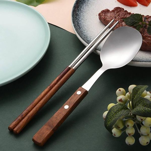 

dinnerware sets 304 stainless steel wooden handle dining spoon leaking chopsticks household restaurant tableware