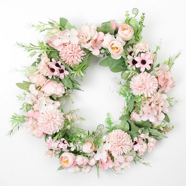 

40cm*40cm fresh style artificial wreath silk door trim romantic flower wall hanging decoration for wedding anniversary decorative flowers &