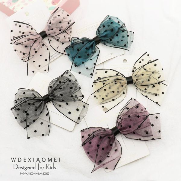 

2021 fashion bow hair clips children headwear hairpins handmade gauze dot bowknot hair pin barrettes accessories for woman girls, Slivery;white