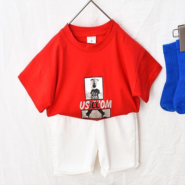 

summer cotton set girl boy clothes printed t shirt with white shorts children short sleeve costume fashion toddler kids suit
