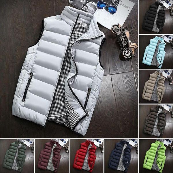 

men's vests fashion pure color men vest autumn winter coat padded cotton warm hooded thick casual shoulder, Black;white