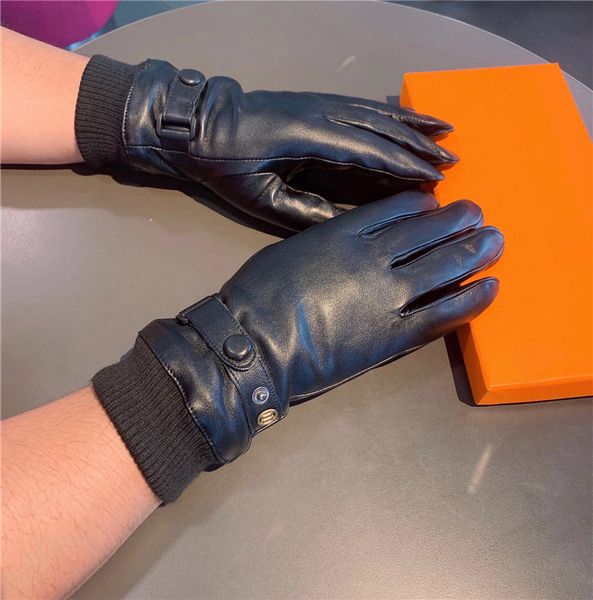 

men women designer gloves winter luxury genuine leather mittens brand five fingers glove warm cashmere inside touch screen mitten, Blue;gray