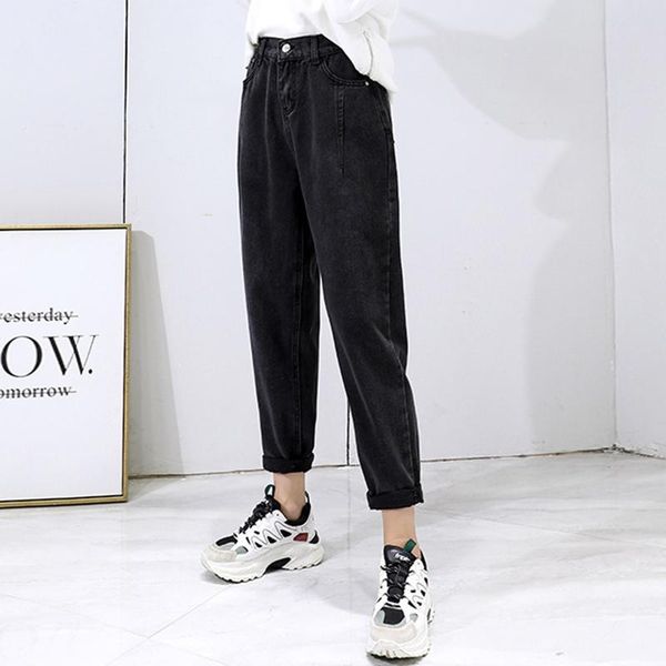 

women's jeans women autumn 2021 korean version of thin daddy pants high waist loose nine-point straight harem, Blue