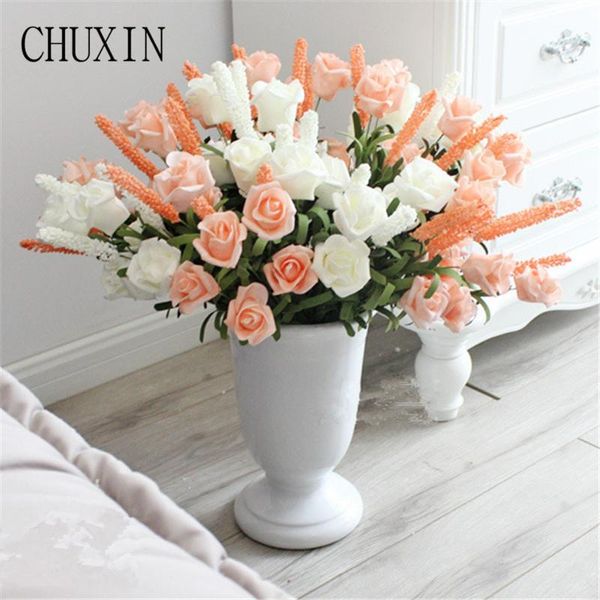 

party decoration artificial pe 9 head rose lavender bouquet home living room vase decor fake flowers wedding bride holding valentine's