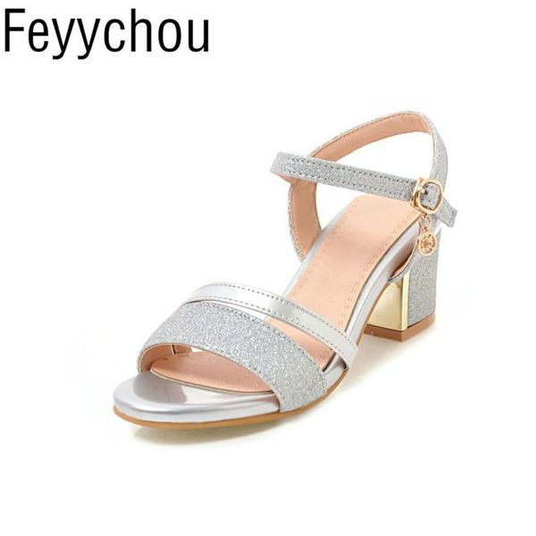 

women sandals high heel beach shoes bling peep toe buckle 2021 summer fashion casual office party black red gold silver