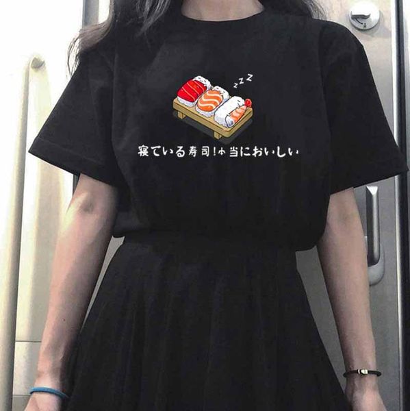 

women's t-shirt vintage harajuku student cute cartoon sushi top, White