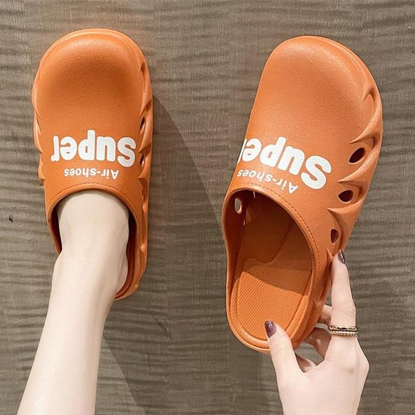 

slippers female non-slip 2021 fashion ess half summer wear ins tide chunky beach shoes, Black