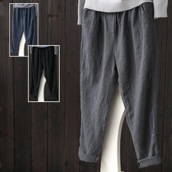

women's pants & capris harem linen women summer 2021 casual plus size 4xl korean fashion pantalon femme broeken woman ropa kj056, Black;white
