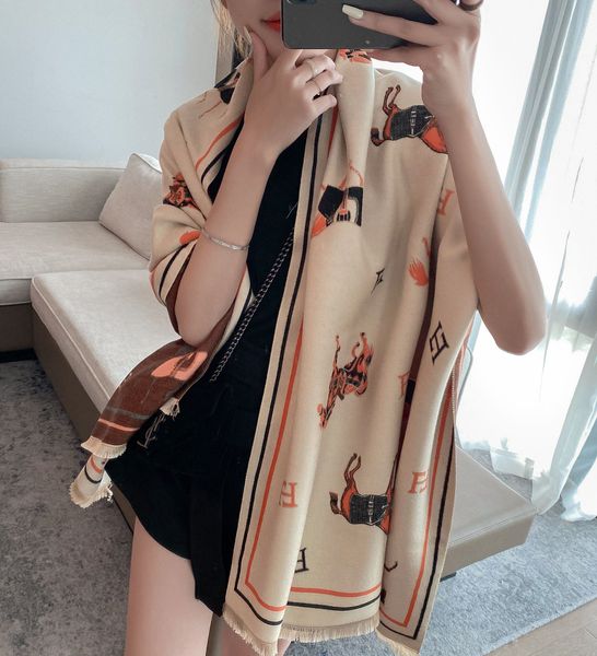 

scarves winter cashmere scarf for women warm pashmina blanket horse luxury dignified lady shawl wraps thick foulard bufanda size 1, Blue;gray