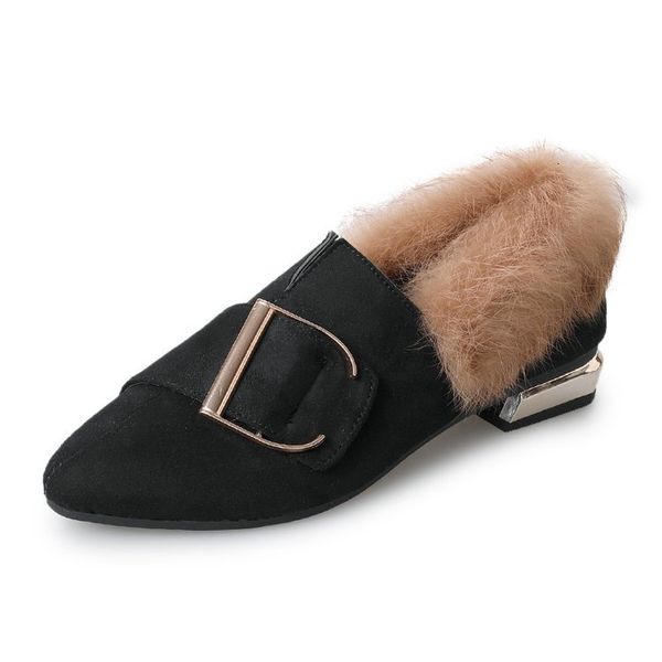 

sandals fur slippers ladies home slides autumn winter warm cozy comfortable shoes close toe platform creepers loafers, Black