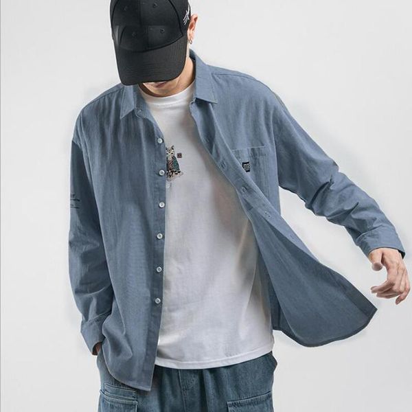 

men's casual shirts men cotton linen shirt street star version long sleeve turn down collar single breasted, White;black