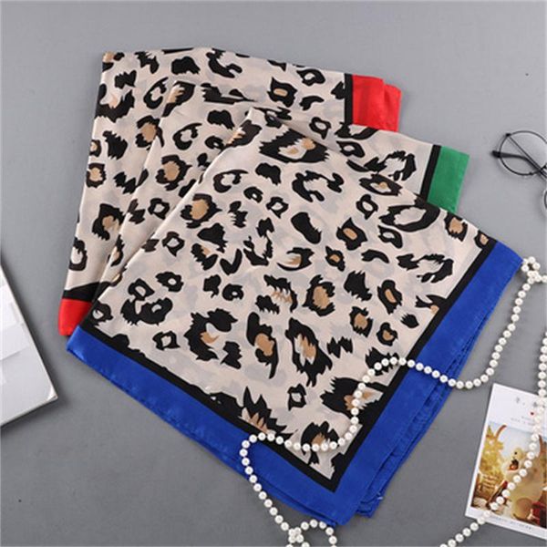 

scarves 70cm scarf silk bandana satin hairband luxury foulard leopard women summer hijab square neck wrap hair ties shawl, Blue;gray