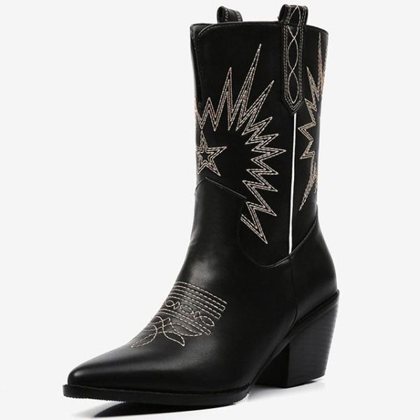 

boots high-heeled shoes embroidery women's large size four seasons wind, Black