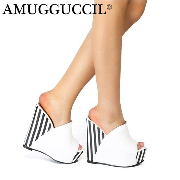 

plus big size 35-48 white fashion 14cm high heel girls female lady sandals women summer wedges slippers l980, Black