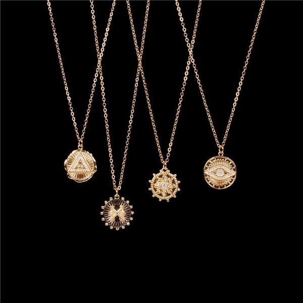 

pendant necklaces eyika delicate pattern round copper brand evil eye gold color necklace women zircon retro colar jewelry for anniversary, Silver