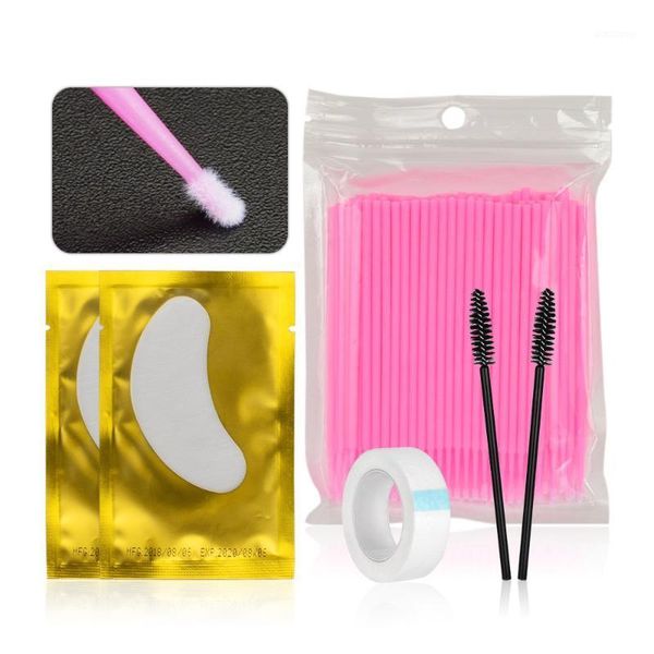 

100pcs disposable cotton swab &1*roll of tape & 2*lashes brush&2 pairs eye stickers grafting eyelash extension tools set makeup1