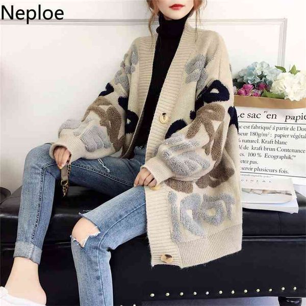 

harajuku style loose cardigans sweater female autumn apring v neck long sleeve knit print button pull femme coat 47488 210422, White;black