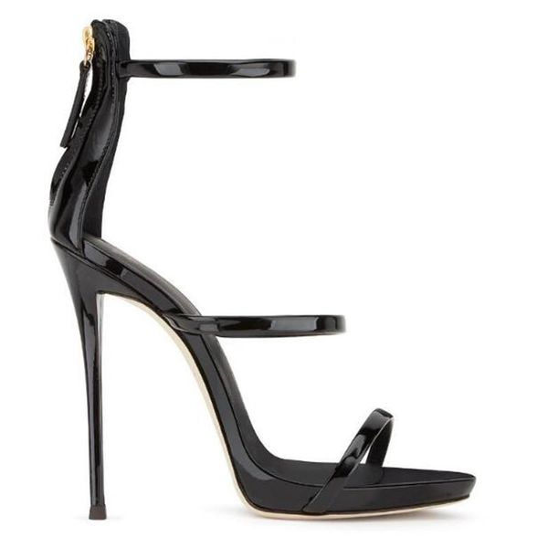 

pattern superior quality big code ladies shoes 12cm thin heels sandals fashion show nightclub femmes 3-13 14, Black