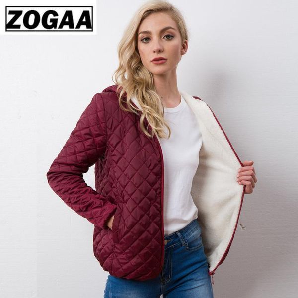 

women's down & parkas zogaa autumn women basic jackets ladies winter plus velvet lamb hooded coats cotton jacket womens outwear coat, Black
