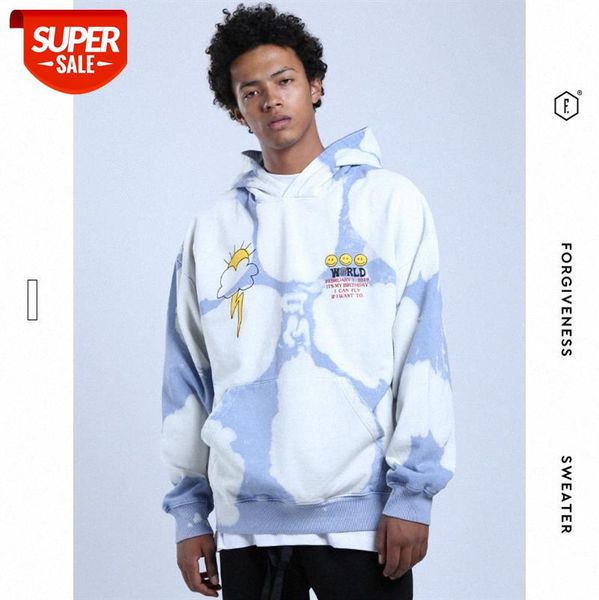 

trendy brand hooded sweater cotton men's spring and autumn hip-hop loose tie-dye camouflage jacket long-sleeved #244v, Black