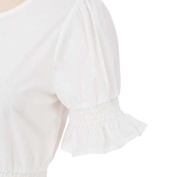 

women shirts summer solid color slim smocked short puff sleeves crew neck peplum hem keyhole fashion punk gothic shirt women's blo, White