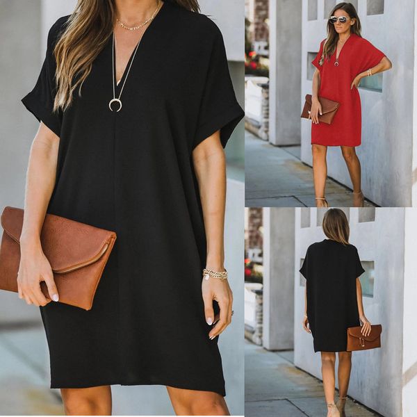 

women's dresses 2021 v-ne short sleeve color loose, Black;gray