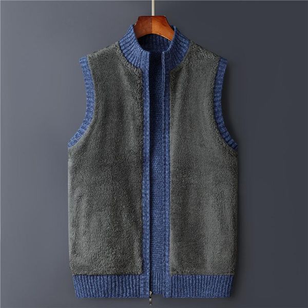 

men's vests 2021 winter vest men sweater zipper warm thick male cardigan clothing fleece wool liner sleeveless jackets vintage black re, Black;white