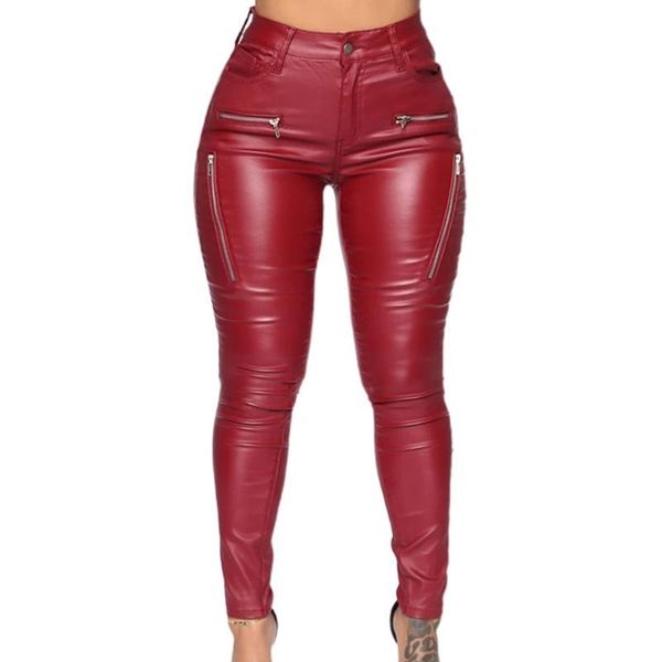 

women's & capris plus size women faux leather stretch skinny pants mid rise solid color leggings fake zipper detail tight trousers s-5x, Black;white
