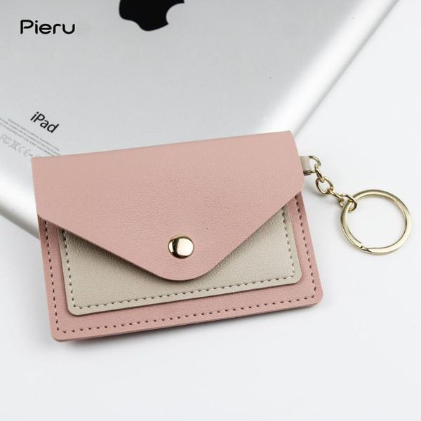 

card holders slim women holder with coin pocket keychain wallet money bag ladies mini purse bus id case for student, Brown;gray