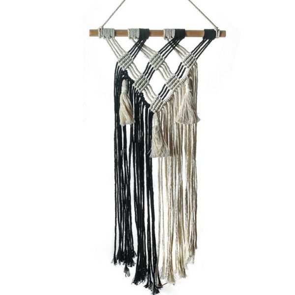 

decorative objects & figurines black white macrame woven wall hanging tapestry boho art decor ornament for apartment dorm bedroom party wedd