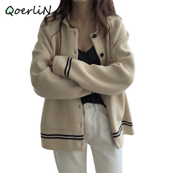 

sweater thicken casual fashion knitted cardigans women solid basic autumn winter jumpers long sleeve button v neck sweater, White;black