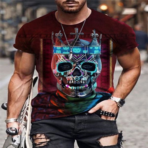 

crown skull pattern 3d printed t-shirt visual impact party shirt punk gothic round neck high-quality american muscle style short sleeves, White;black