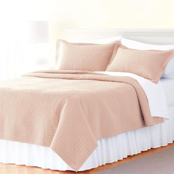 Conjunto de colcha de algodão de cama bordado 2/3pcs colaborções sólidas pilotas de capa de capa de cama americana