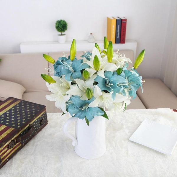 

decorative flowers & wreaths 5pcs/lot simulation double heads small lily silk flower artificial bouquet wedding home decoration table fake w