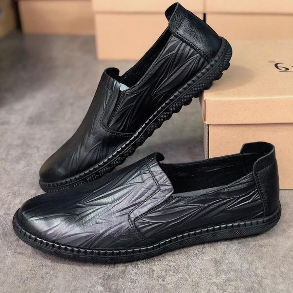 

sole boat loafers shoes slip casual on mens leather loafer genuine walking rubber with box ktkvn, Black