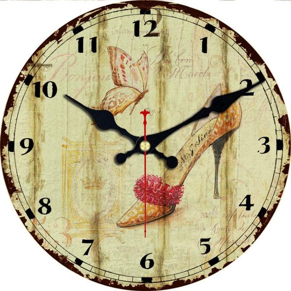 

wall clocks beauty butterfly shoes design silent living room saat home decoration watch clock flower high heel wooden