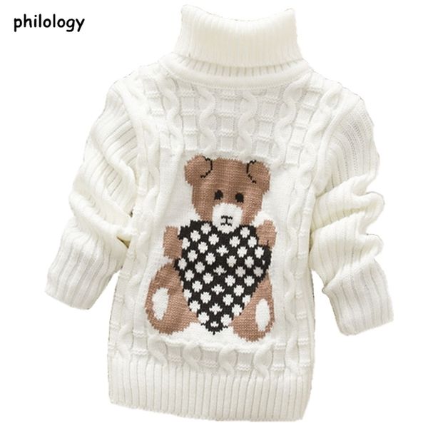 

philology 2t-8t bear winter boy girl kid thick knitted bottoming turtleneck shirts baby high collar pullover toddler sweater 211201, Blue