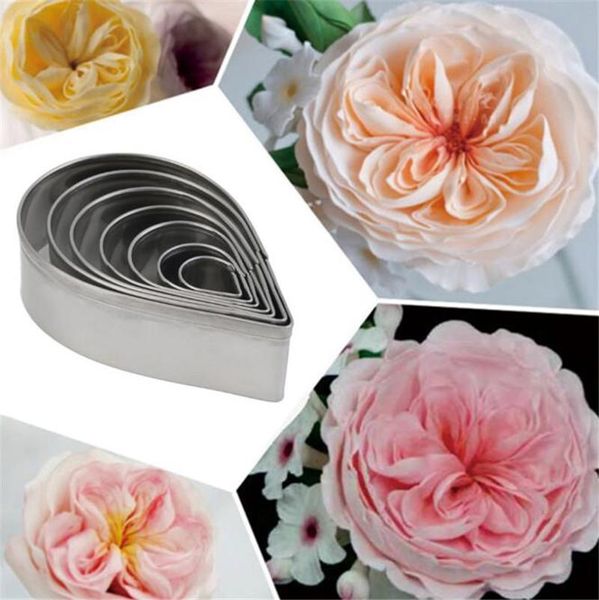 

baking moulds 7pcs/set cute water droplet & rose petal biscuit pastry mould cookie cutters fondant cake party wedding decor