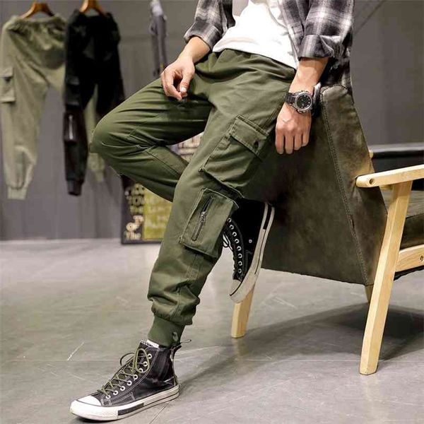 

plus size multi-pockets cargo pants men streetwear baggy jogger ankle-length harem 6xl 7xl 8xl 210715, Black