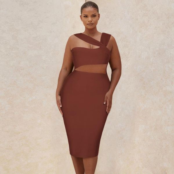 

bandage dress brown sleeveless 3xl plus size women bodycon party 2021 casual dresses, Black;gray