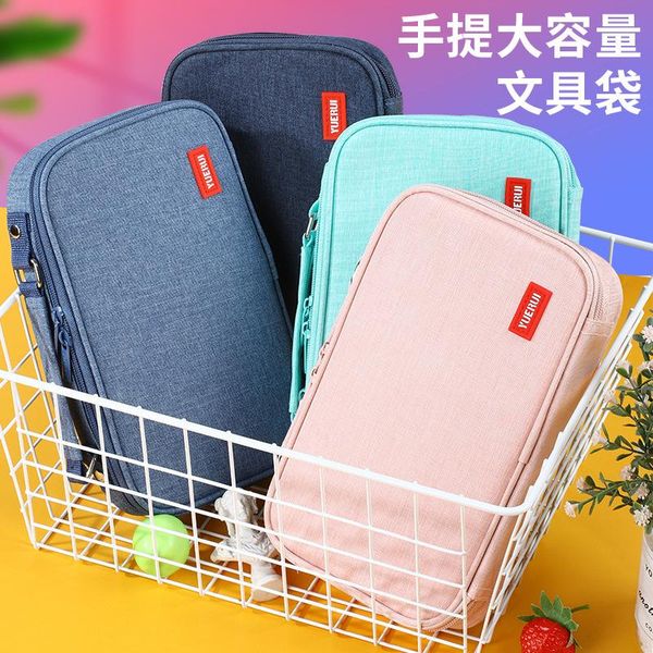 

pencil cases large capacity case solid color canvas box kids school supplies multi-layer storage pink cute bag