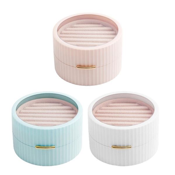 

jewelry pouches, bags portable round double storage box for rings earrings necklaces bracelets girls and women(pink), Pink;blue